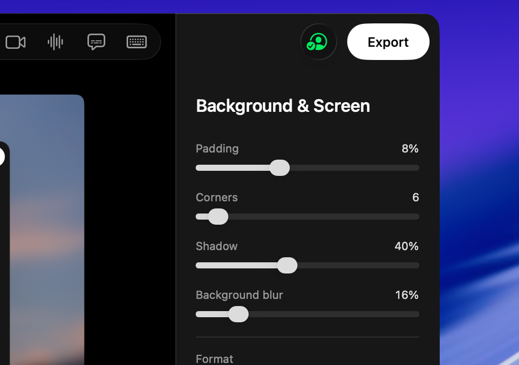 The shadow and inset controls beside a recording