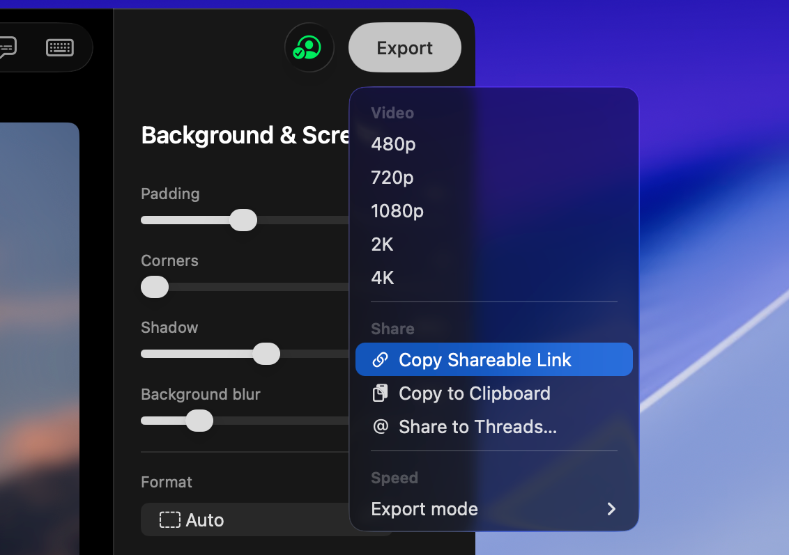 A share link created for a finished take
